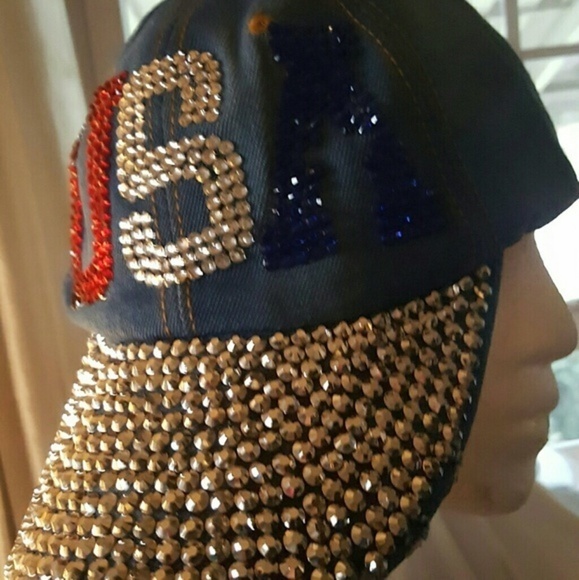 USA denim cap with bling‎  NEW - Picture 2 of 7